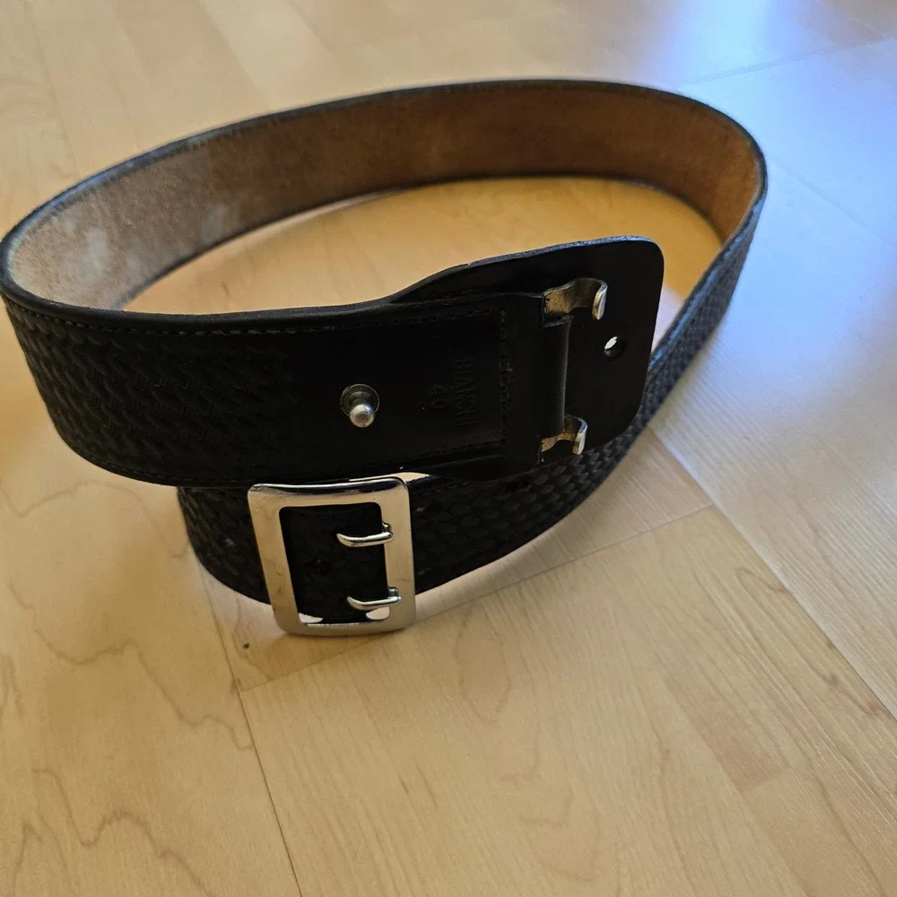 Bianchi B4 Ranger‎ Belt Black Basketweave Leather Dual Prong Buckle Size 40